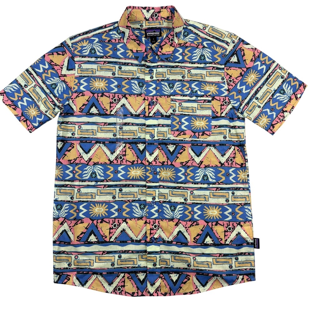 Patagonia Mens Small High Hopes‎ Geo Short Sleeve Button Up Shirt 52691 HGSA